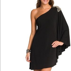 Haute Hippie black cocktail dress shoulder